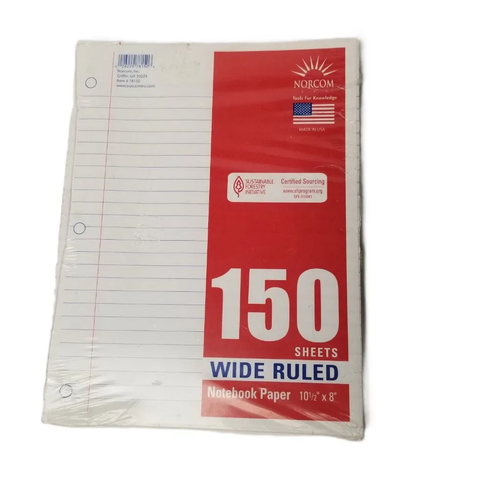 Norcom Wide Ruled Notebook Paper 150 Sheets 3 Pack Sealed 450 Total